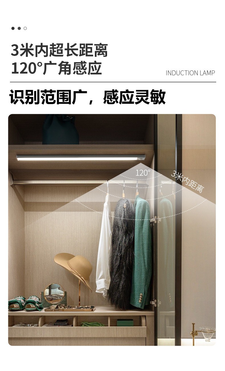 跨境超薄led人体感应灯磁吸智能充电小夜灯酒柜衣柜橱柜灯条灯带详情3