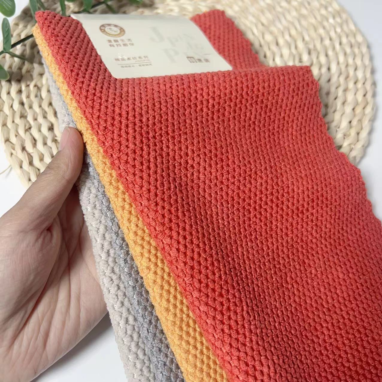 Double-sided wheat grain towels for export, kitchen and household cleaning cloths, absorbent dishwashing cloths, and the same style of rice grain towels for supermarkets pic 9