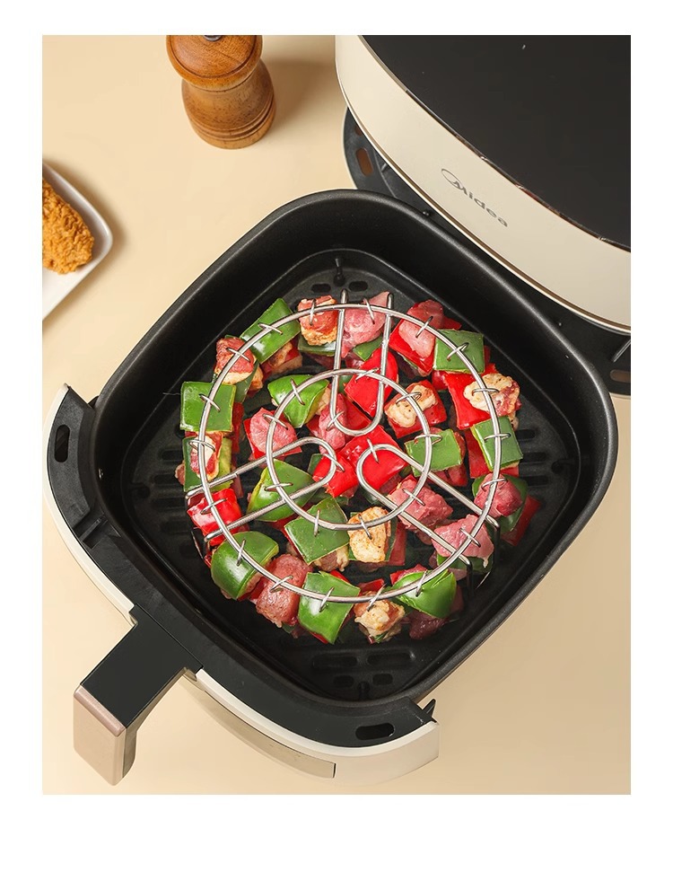 Vertical 25-string stainless steel air fryer, stainless steel grill, barbecue household oven, kitchen skewer meat rack, a magic tool pic 19