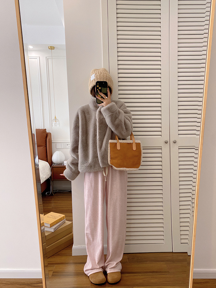 欧貂绒皮毛一体短款立领仿水貂毛外套环保皮草女秋冬新品通勤风详情59