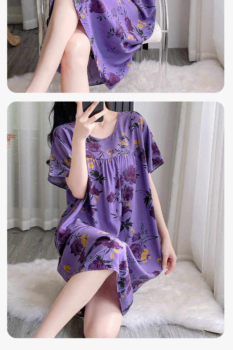 Summer cotton silk belt cushioned nightgown for middle-aged women, short sleeves for mothers, 45-piece artificial cotton home wear, pajama skirt pic 15