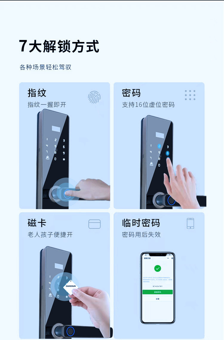 半自动一握开密码锁民宿出租房防盗门入户门家用指纹密码锁通通锁详情3