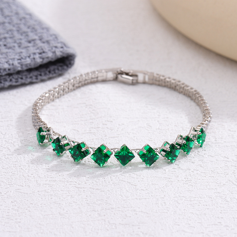 跨境新款高级感祖母绿锆石手链时尚百搭满钻少女粉手镯手链批发详情5