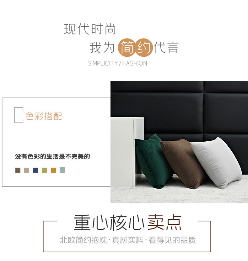 北欧ins纯色天鹅绒糖果色抱枕套现代简约沙发靠垫汽车靠枕可订货详情4