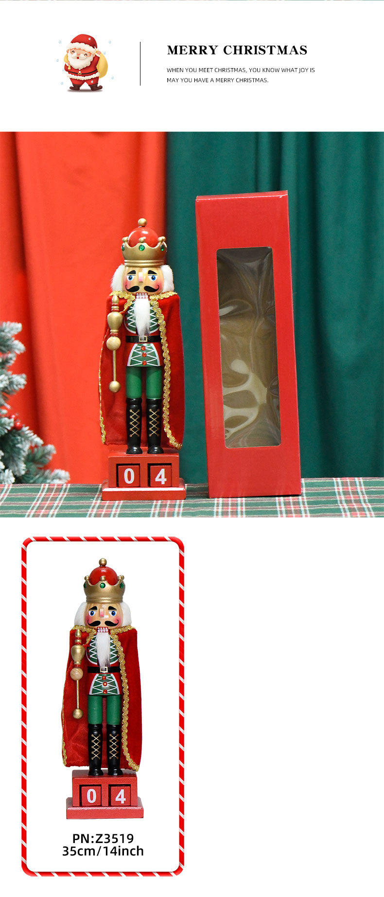 15-inch 35CM calendar cape, King Nutcracker, green foot craft home Christmas decoration pic 4