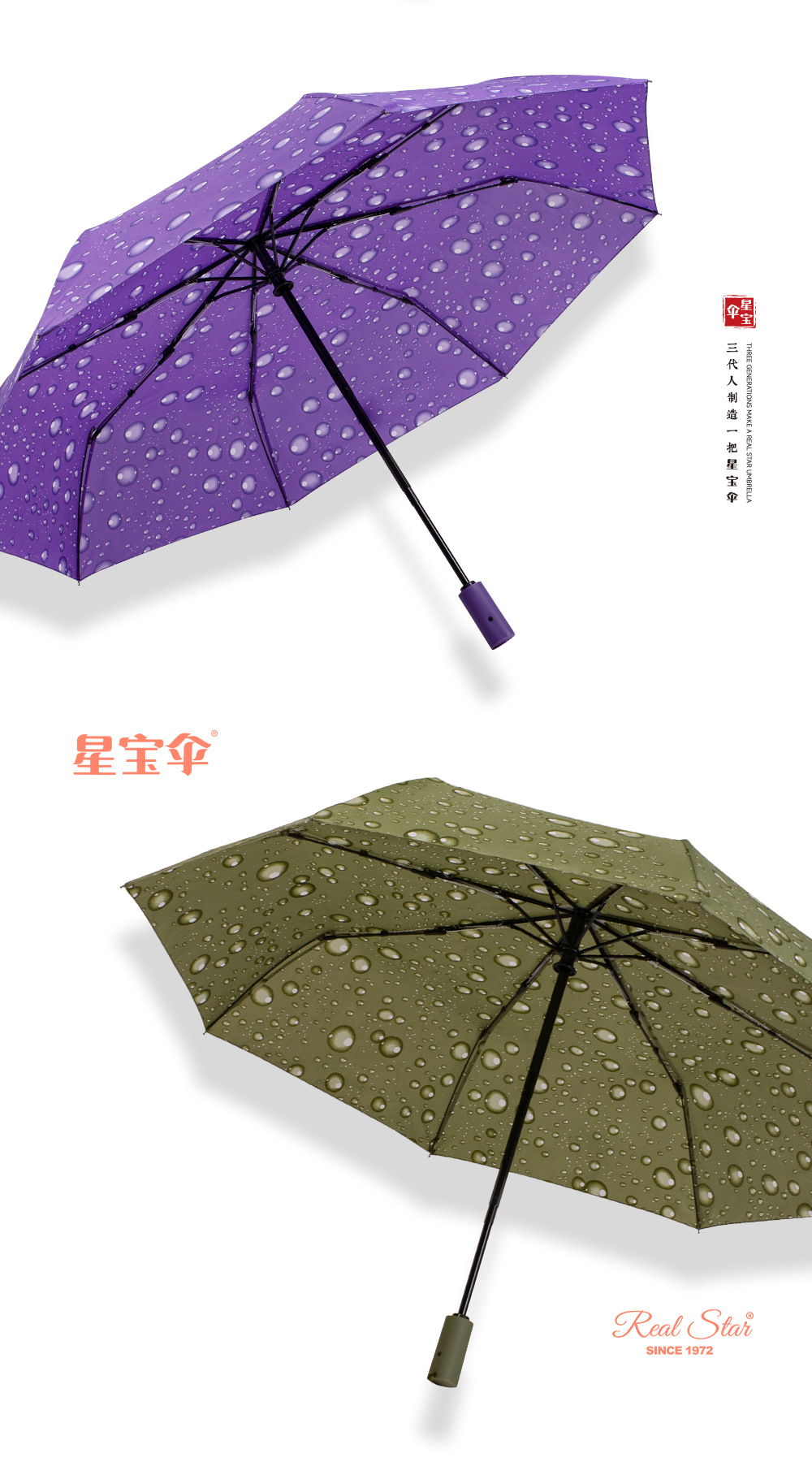 外贸六色雨滴图案自动三折伞防风遮阳自开收雨伞现货日用百货详情13