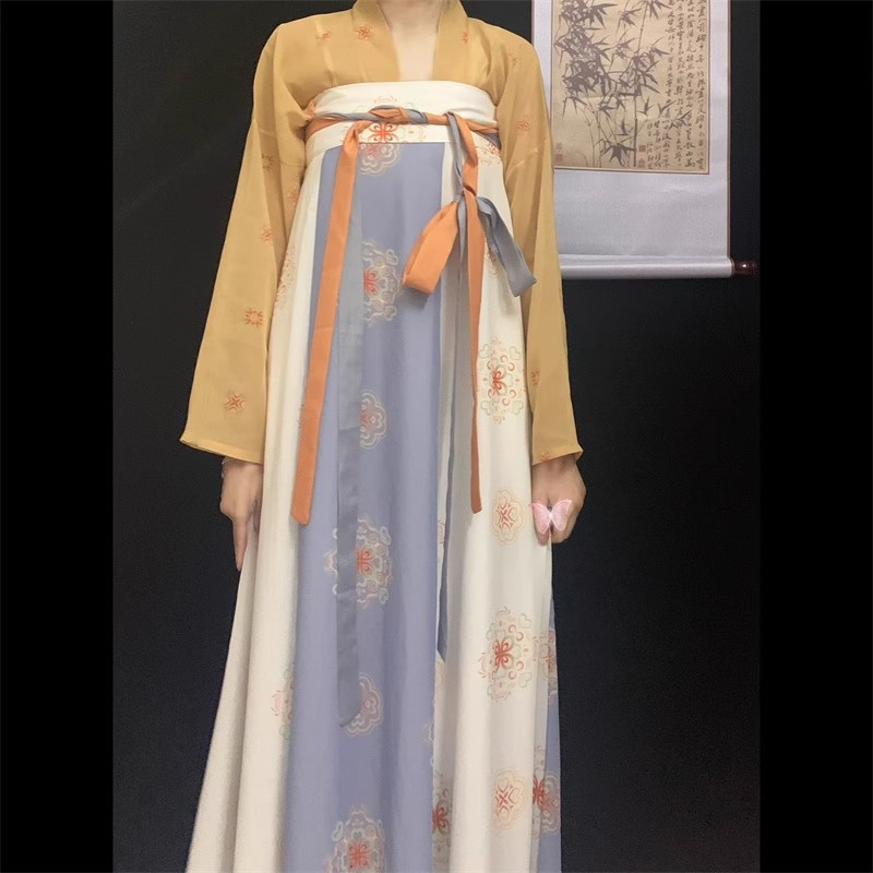 国潮-汉服女扶摇唐制一片式齐胸破裙印花复原款中国风春夏原创白菜显瘦详情5