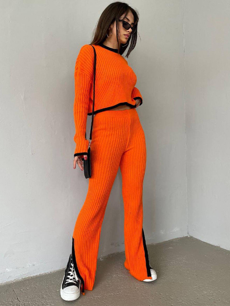 In stock for autumn and winter, new cross-border Russian long-sleeved sweater sets, knitted tops and long pants sets for women pic 4