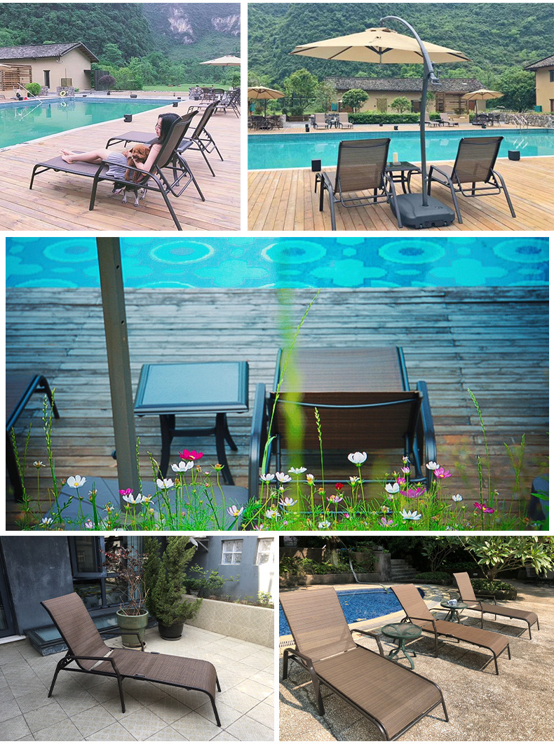 紫叶户外休闲躺椅沙滩椅躺床泳池午休阳台庭院折叠椅室外防水防晒详情4