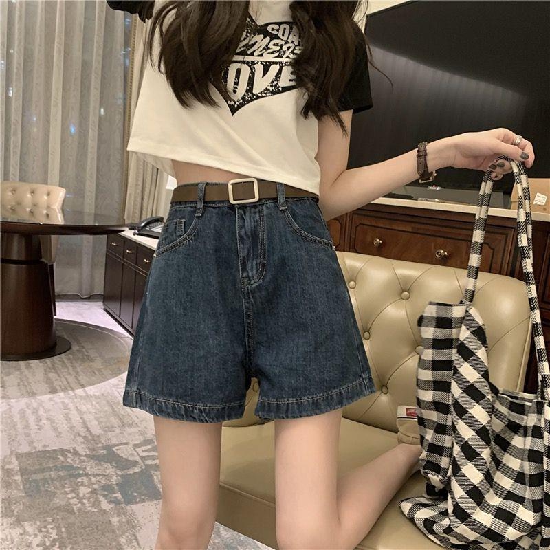 美式高腰牛仔短裤女夏季新款复古小个子深蓝宽松显瘦百搭阔腿短裤详情6