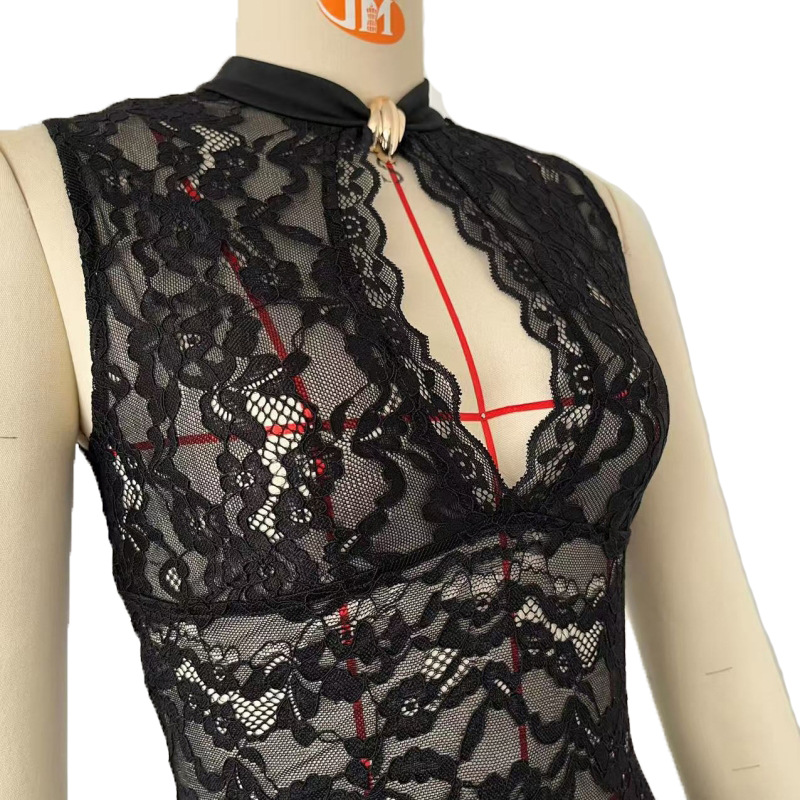 A new sexy and fashionable lace cutout high-slit figure-hugging sleeveless dress that is selling well in cross-border trade between Europe and America for women pic 17