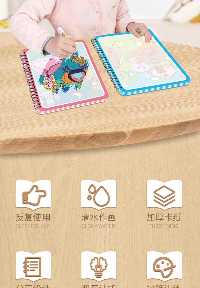 水画本儿童画画本神奇涂色绘画画套装宝宝益智反复填色水彩画玩具详情6