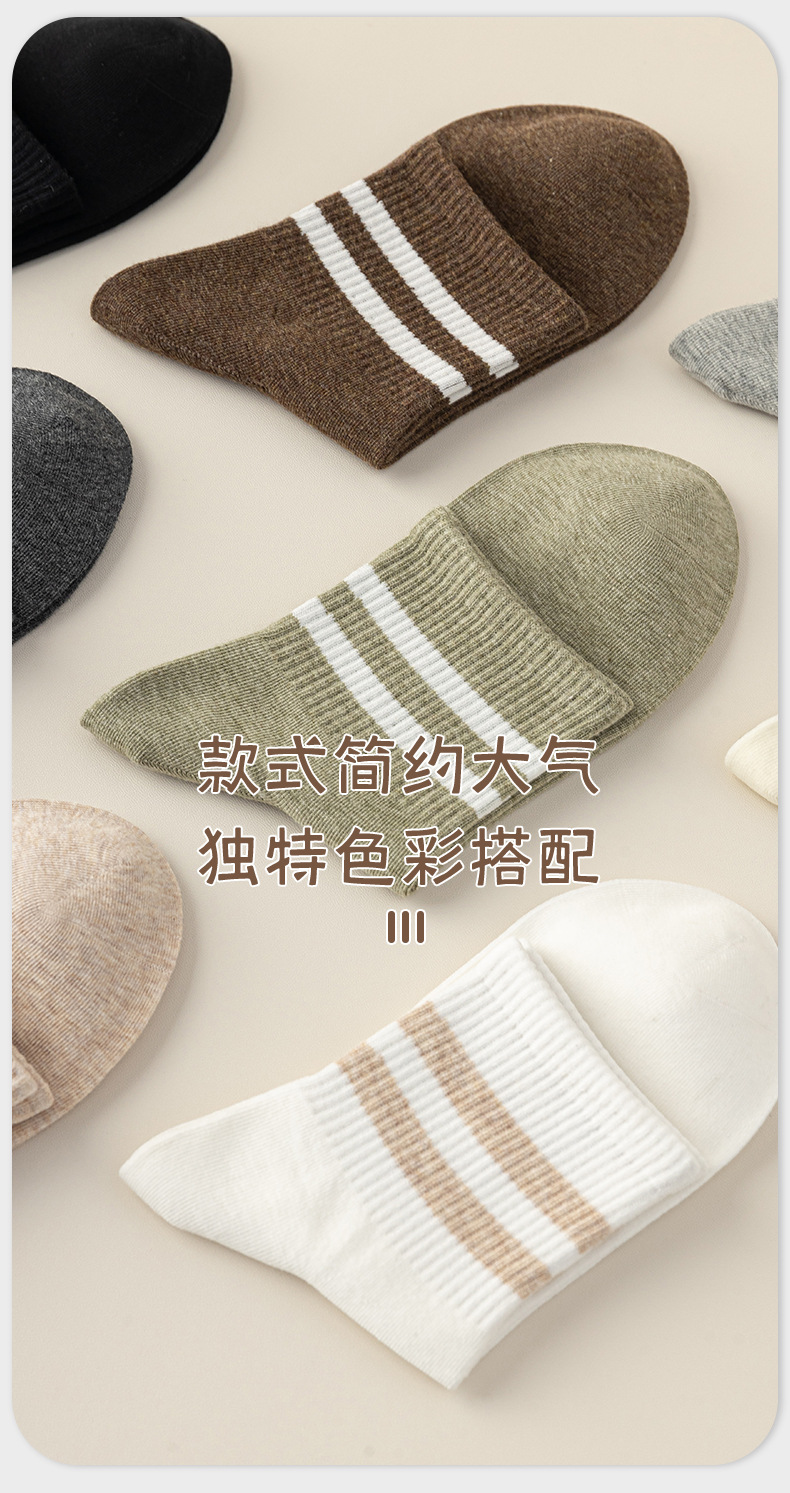 袜子纯棉女白色中筒袜7A抗菌抗起球防臭吸汗复古春秋条纹运动袜子详情7
