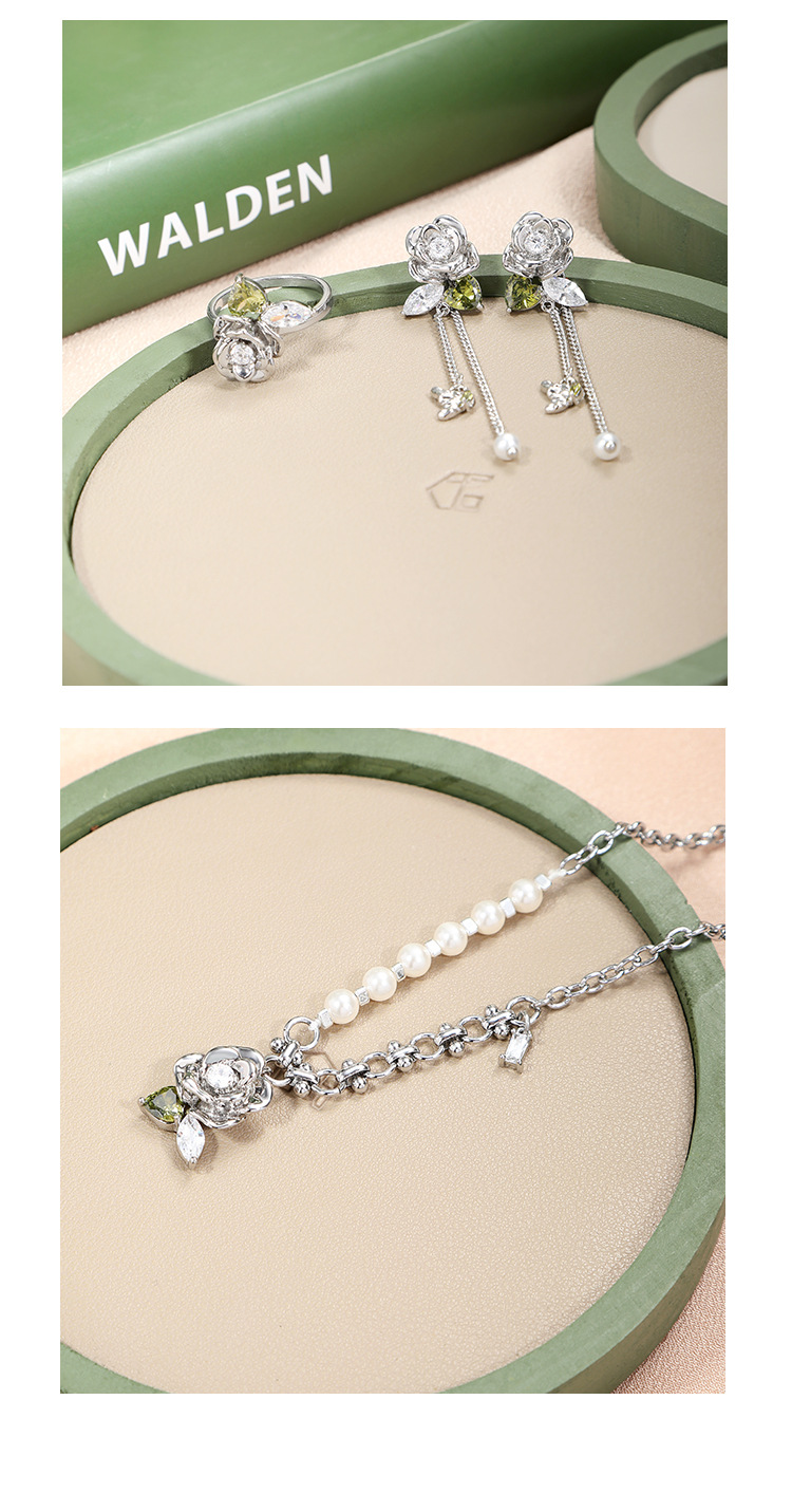 925 Silver Needle Green Leaf Rose Earrings with a Light luxury and high-end Feel for Autumn and Winter 2024 New Style, heart-shaped Zircon earrings pic 16