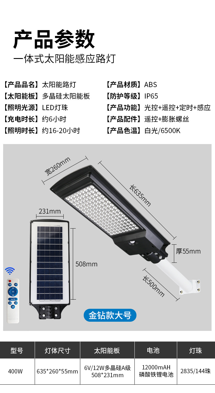 跨境太阳能灯 户外庭院灯新农村家用院子照明灯防水LED一体道路灯详情20