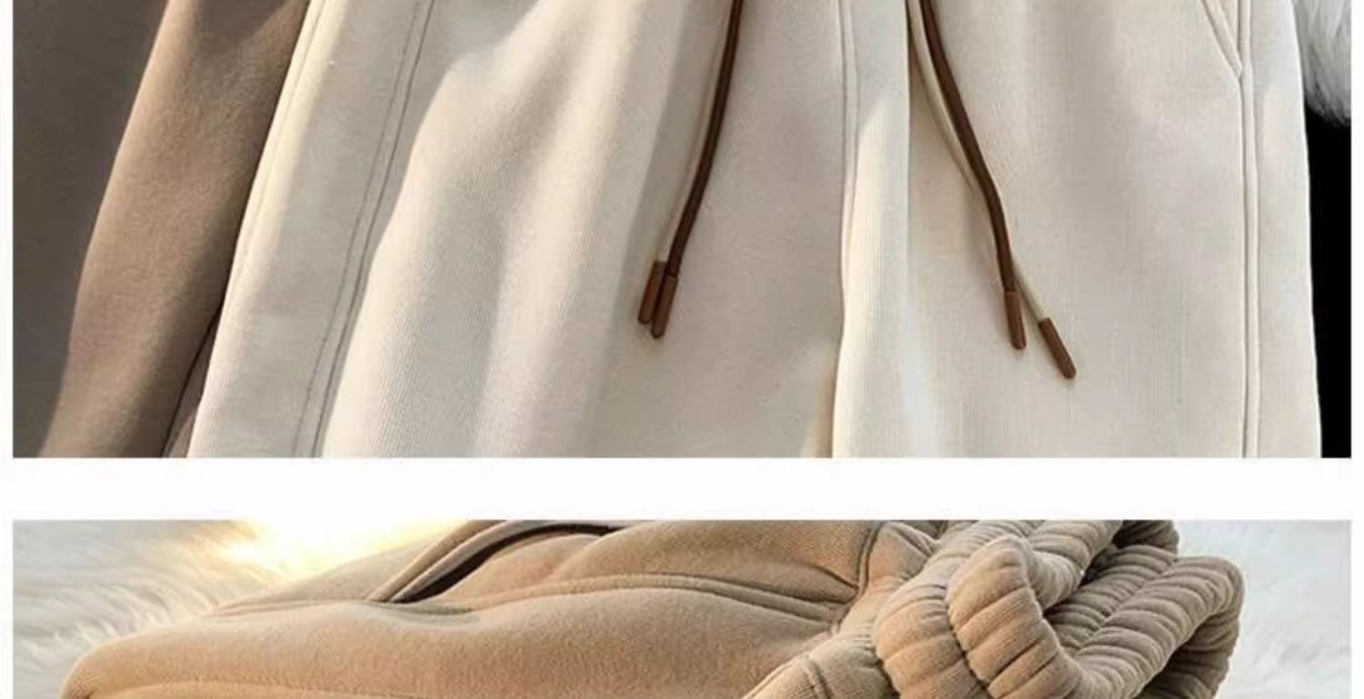 男女童休闲裤秋冬新款加绒加厚运动冬装中大童阔腿羊驼绒束脚长裤详情5