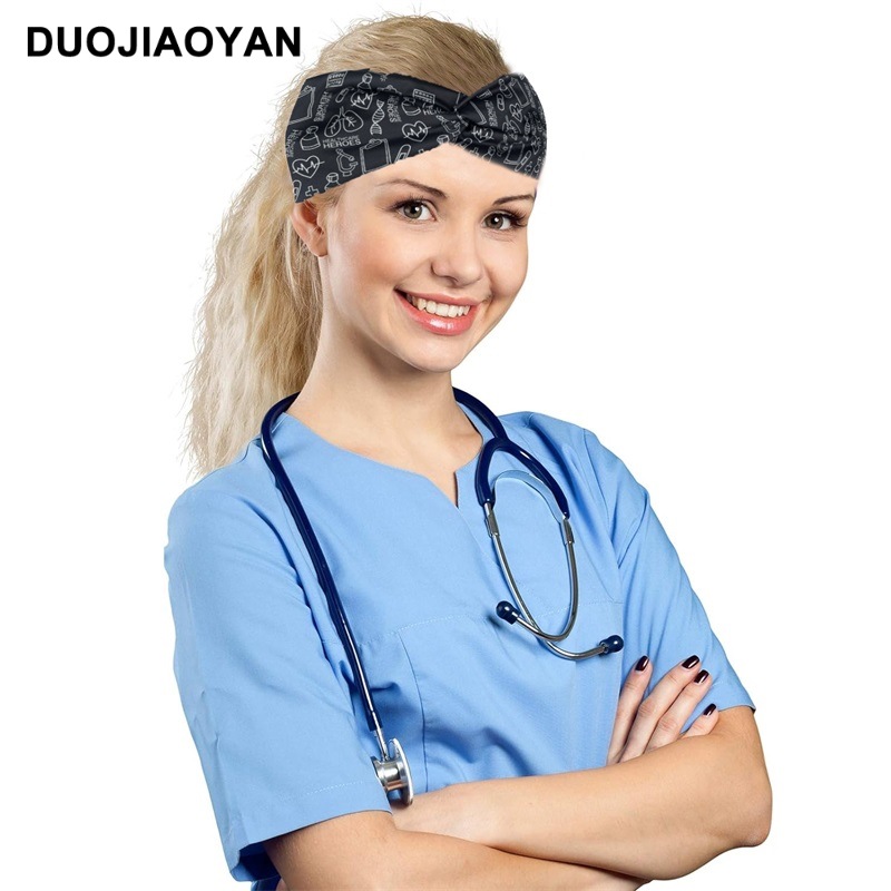 New European and American medical headband, anti-strangling button mask, headscarf, cross stretch printed wide tie headband, medical headscarf pic 6