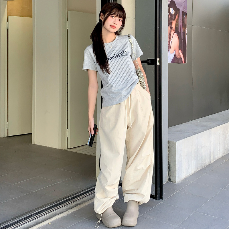 韩国小众潮流休闲运动风33号前后印花竖条字母显瘦正肩短袖T恤女详情4