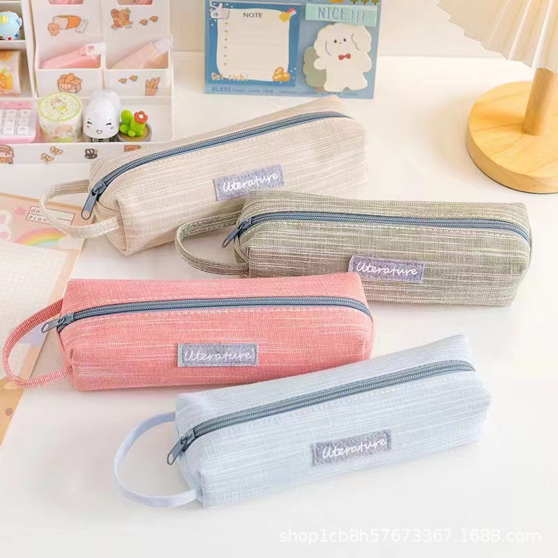 竹节棉布手提笔袋收纳英文字母纯色文具袋大容量学生文具用品详情8