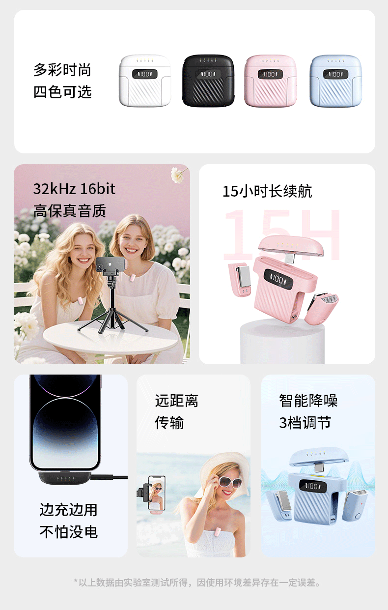 新款M8迷你无线领夹麦克风一拖二带充电仓抖音直播智能降噪领夹麦详情7