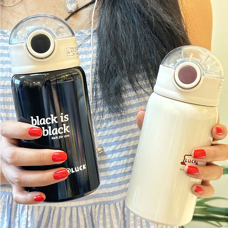 简约小猫保温杯可爱高颜值女生学生吸管杯儿童316不锈钢双饮水杯详情29