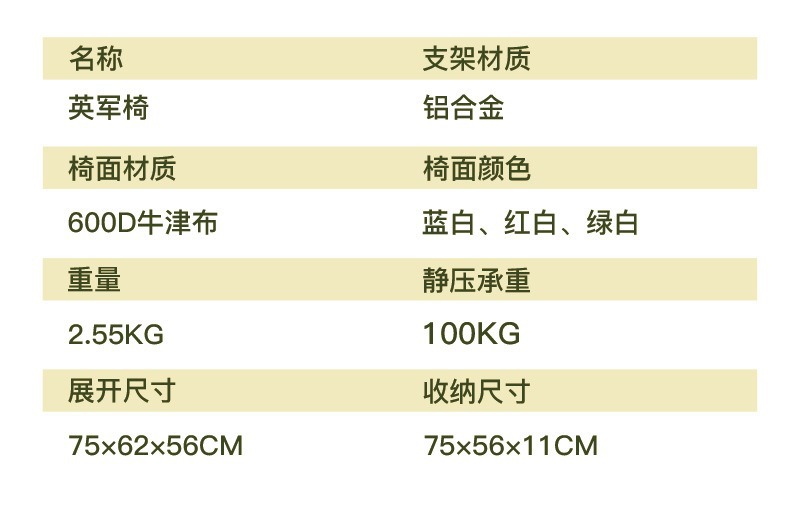 户外露营折便携式折叠椅复古条纹休闲露营单人椅子铝合金英军椅详情2