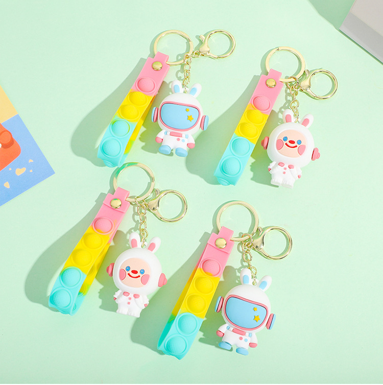PVC soft rubber keychain, small pendant, doll wholesale, car key chain, hanging decoration, space rabbit cartoon keychain pic 7