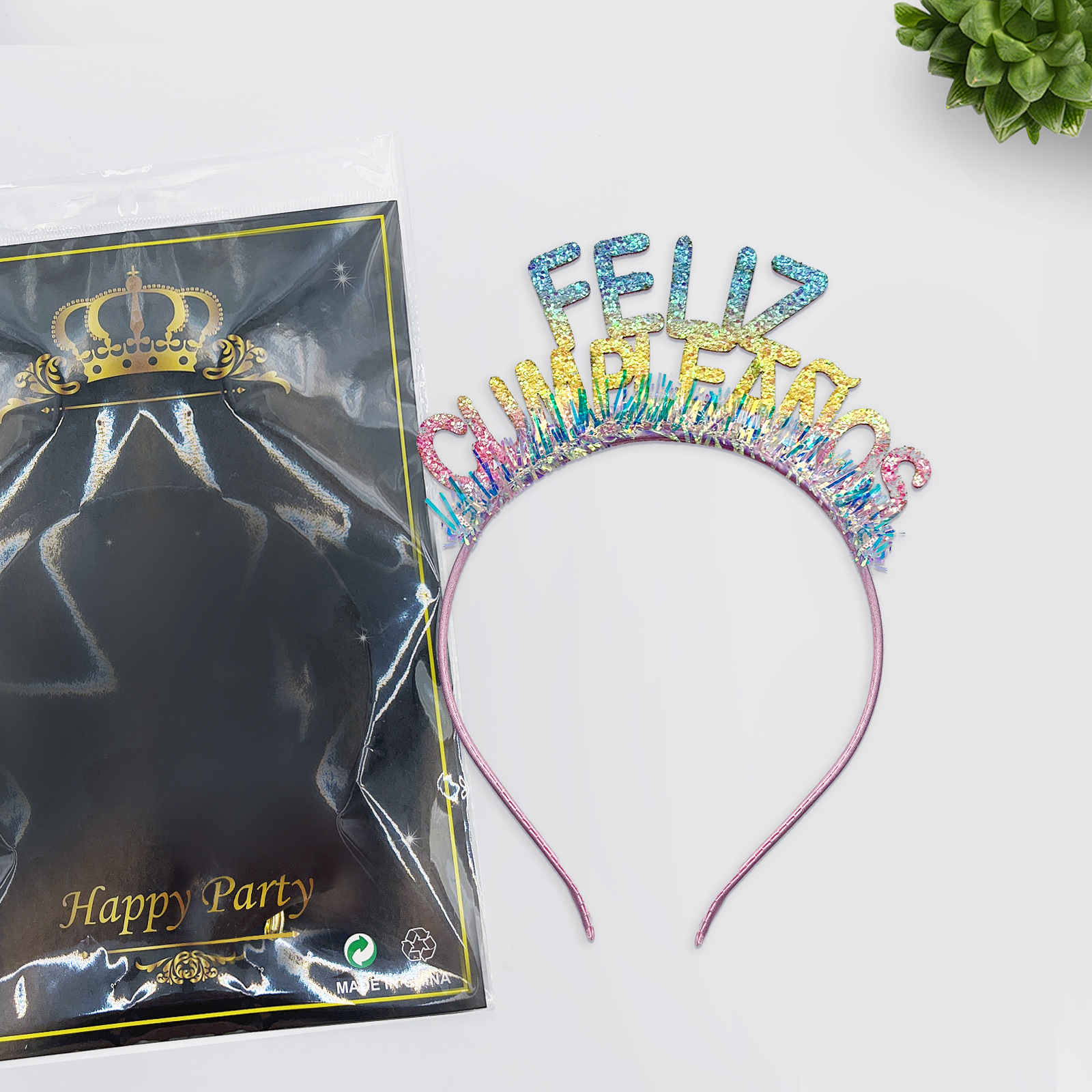 闪粉生日发箍西语英语多款Feliz闪粉金丝西生日派对头箍聚会拍照详情8