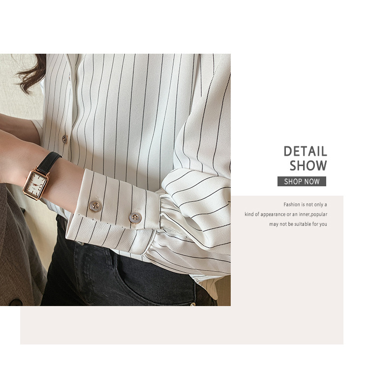 This vertical striped chiffon shirt for women with three-quarter sleeves is a new autumn collection. It features a unique and mature design with a sense of elegance and drape pic 22