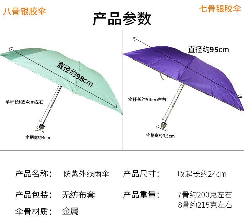 7骨银胶雨伞遮阳伞防晒伞晴雨两用广告礼品伞印LOGO雨伞工厂批发详情18