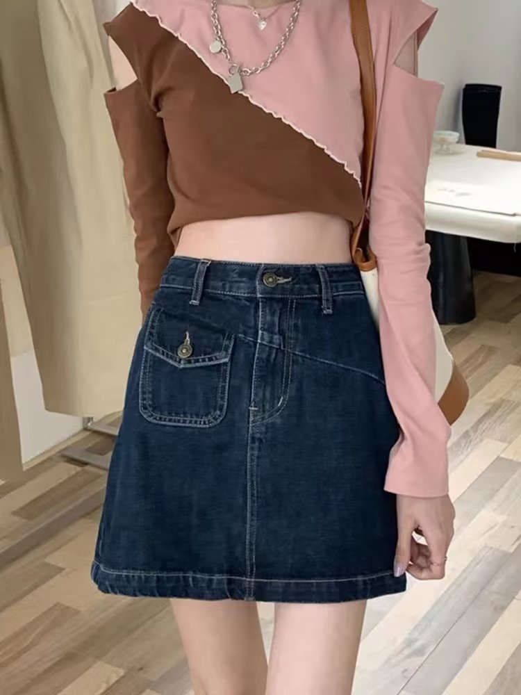 新款半身裙女2023年爆款蓝灰色高腰显瘦a字百搭包臀牛仔裙短裙夏详情12