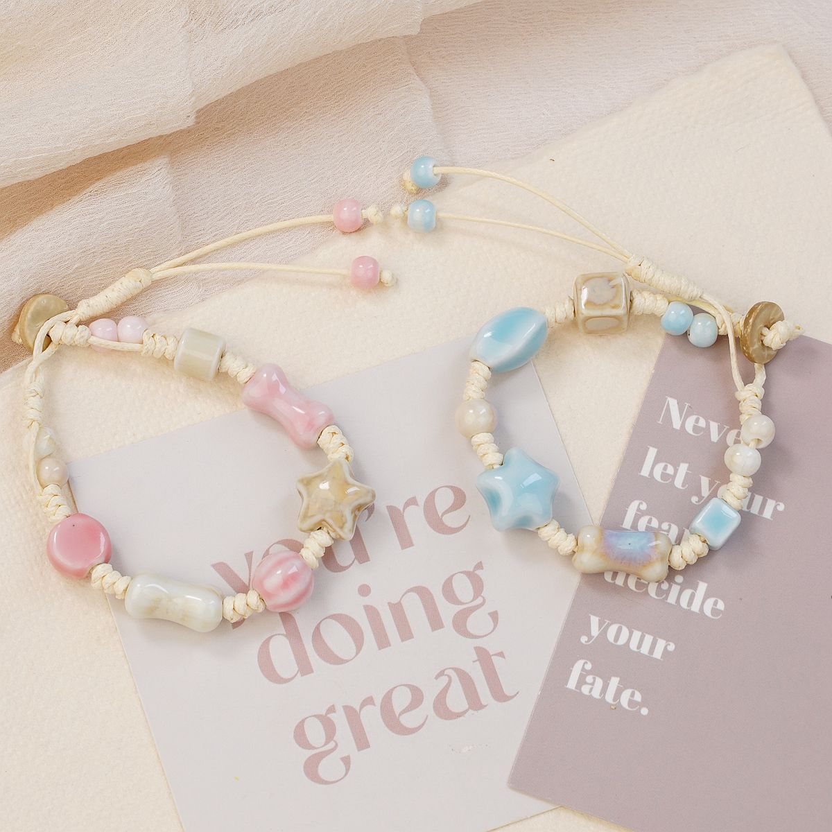 Jingdezhen ceramic bracelet wholesale, fresh, sweet, heavy woven rope, star niche bracelet accessories wholesale pic 1