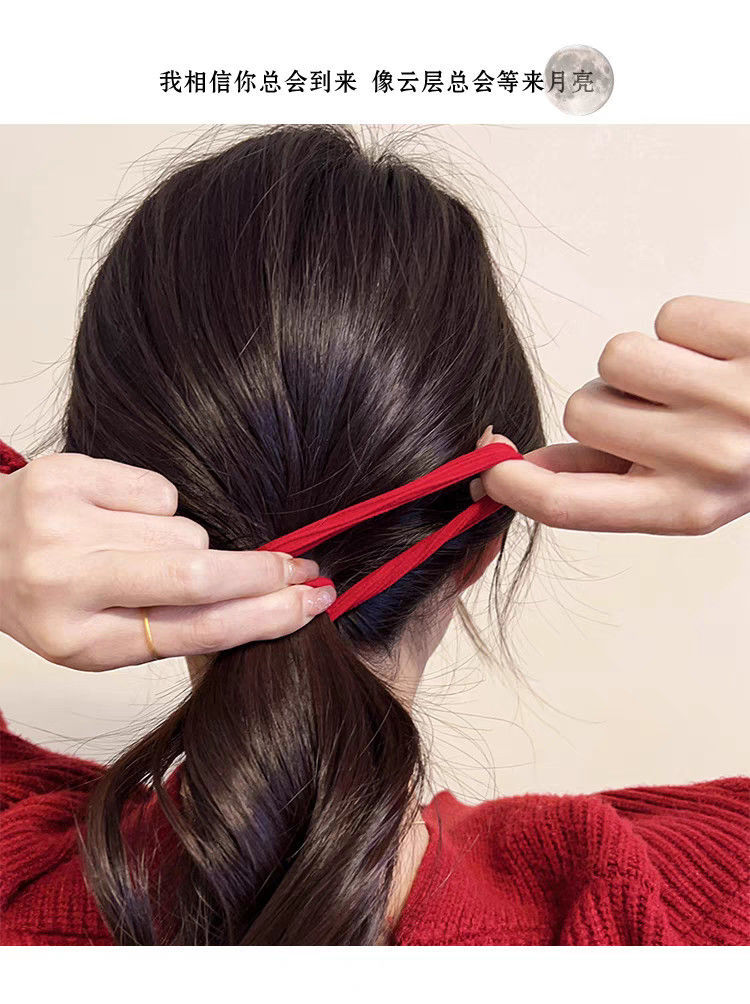 爆款加粗耐用红色头绳成人无接缝马尾发圈高弹力发绳气质皮筋详情5