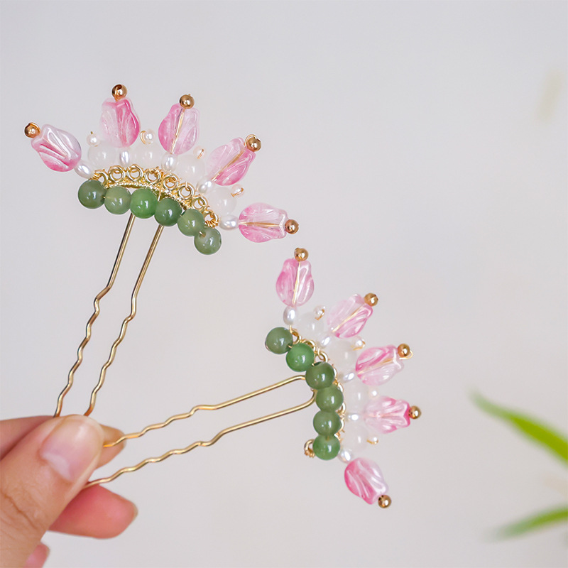 Tulip ancient-style high-end hairpin, summer simple small hairpin, daily updo hair accessory, ancient costume Hanfu hairpin accessory pic 5