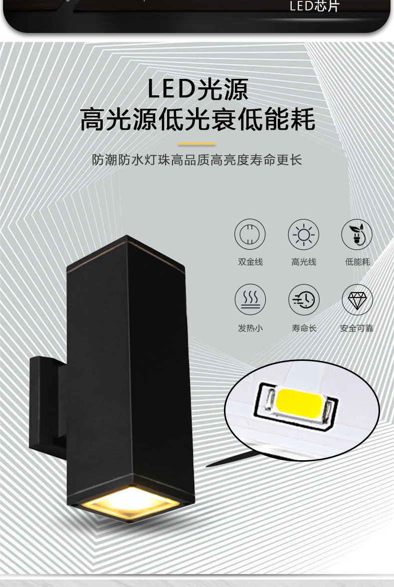 LED户外防水方形壁灯上下照射灯过道走廊围墙灯E27灯头单双头壁灯详情4