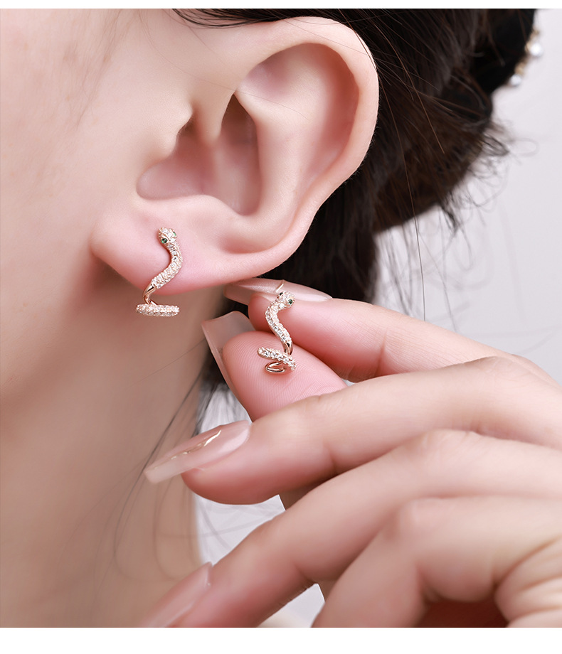 Zhuoheng selects diamond-encrusted snake-shaped earrings, pink earrings, fashionable earrings, accessories, wholesale trendy earrings pic 15