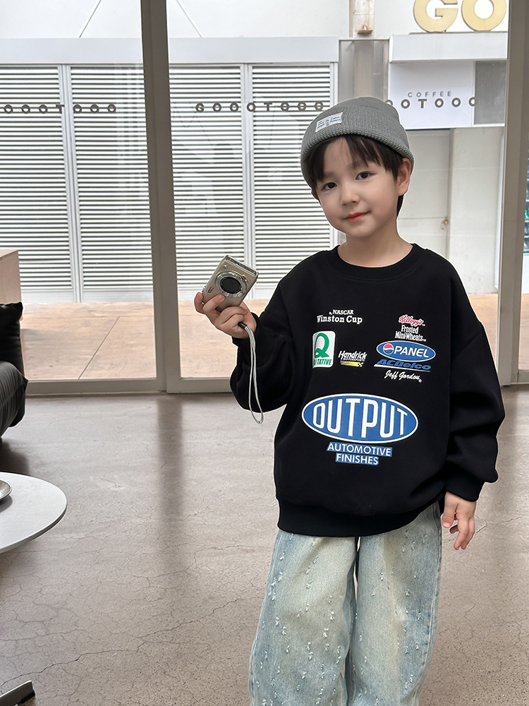 艾摩贝贝中小大儿童宽松可爱卡通卫衣男女童2025春圆领BOBO上衣潮详情12