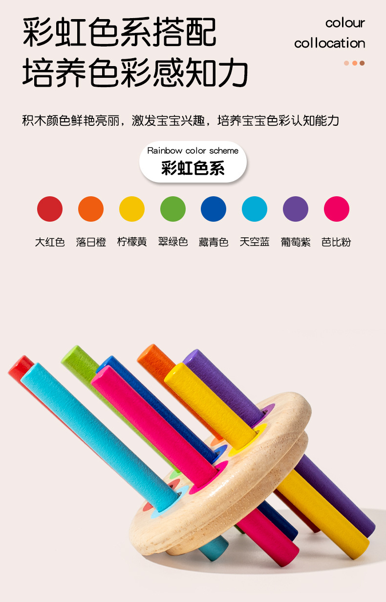 宝宝0-3岁蒙氏木质早教玩具彩虹颜色分类积木形状配对益智玩具详情6