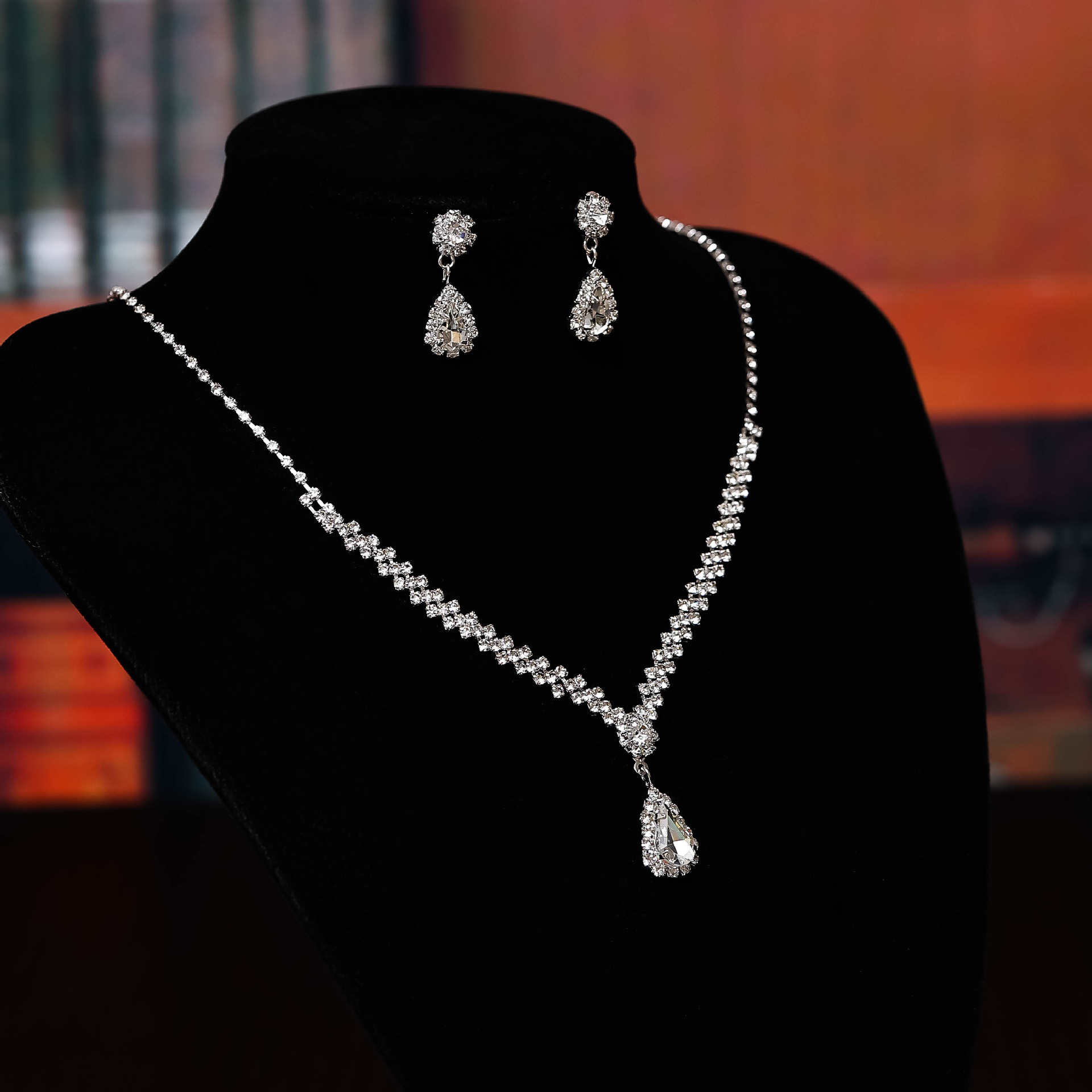 欧美跨境爆款项饰耳饰套装派对宴会珠宝饰品新娘婚礼水钻项链耳环详情16