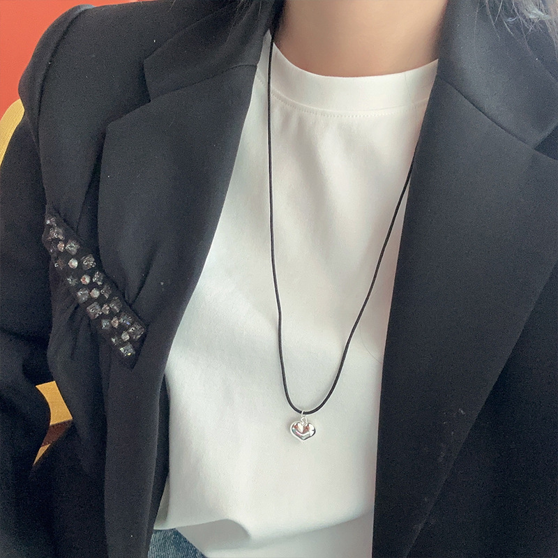 韩国制925银fever风格ins人气rope heart桃心黑绳可调节项链N7716详情6