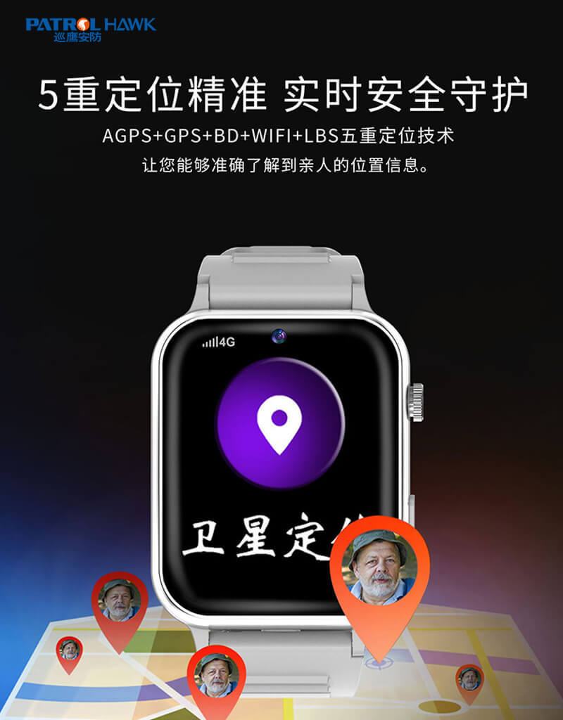 巡鹰安防4GCAT1全网通物联网智能手表血氧血压心率体温监测手表详情6