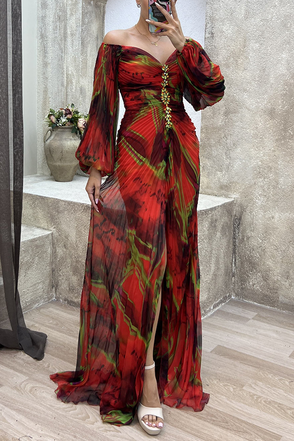 High-end women's dress高品质四季女装聚会压褶民族风性感连衣裙详情24