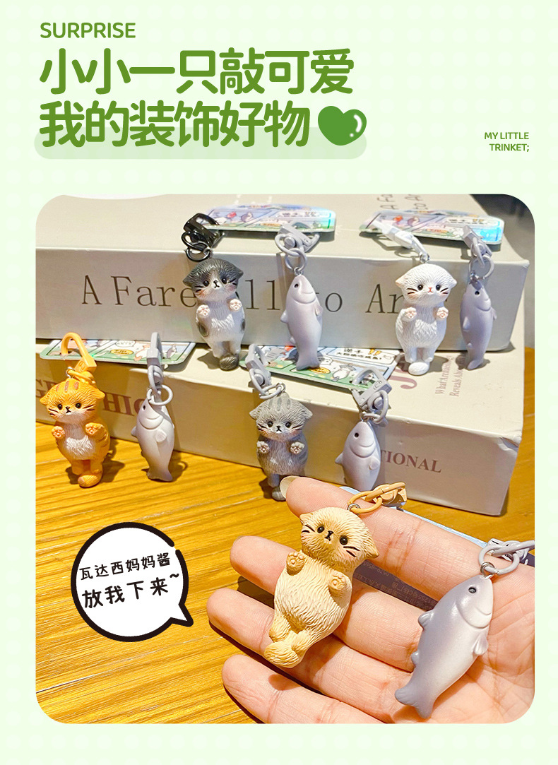 原创小馋猫情侣对扣钥匙扣女可爱卡通小猫吃鱼情侣钥匙链书包挂件详情6