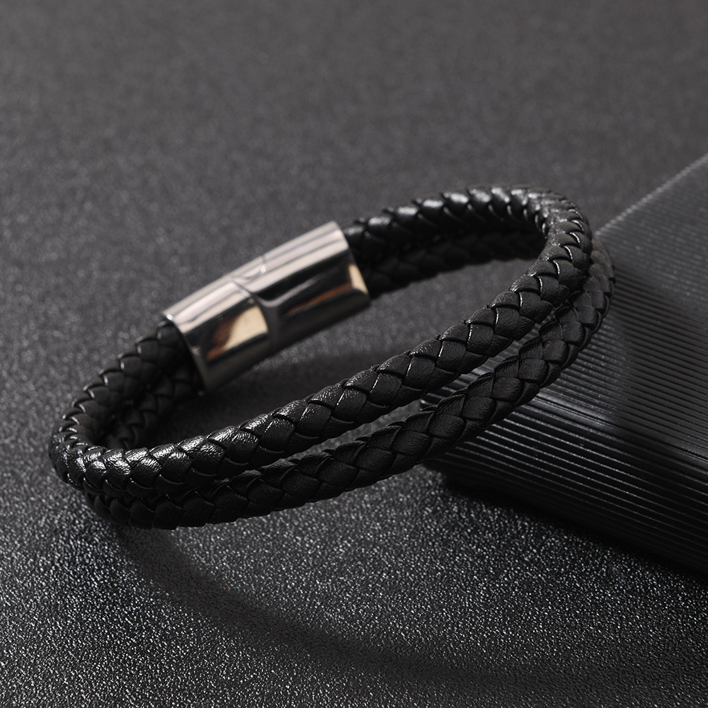 速卖通希音爆款男士手环 多层编织皮革手链时尚个性磁吸扣手链详情29