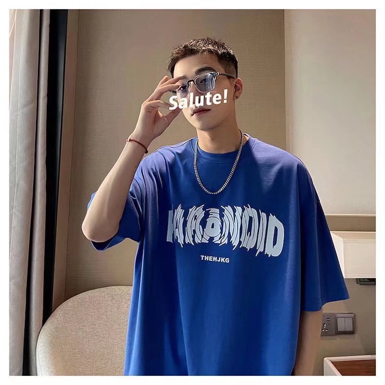 Pure cotton short-sleeved T-shirt for men, loose Hong Kong trend brand round-neck top, new letter-printed half-sleeved T-shirt pic 6