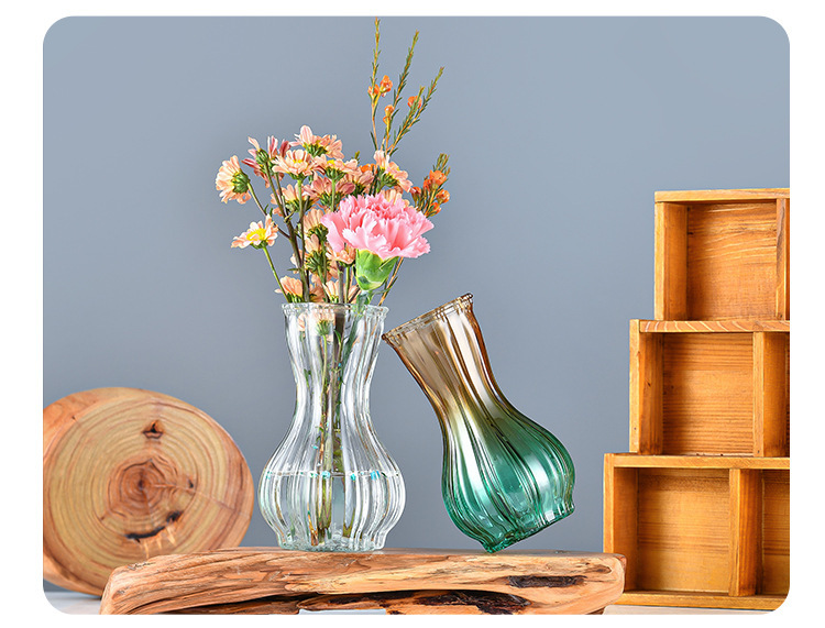 Nordic garlic-patterned glass vase with a transparent tabletop for living room decoration, ins style, high appearance level, dried fresh flower vase pic 16