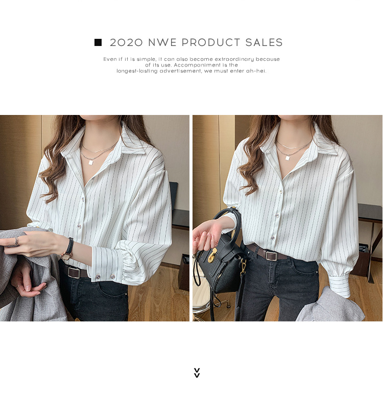 This vertical striped chiffon shirt for women with three-quarter sleeves is a new autumn collection. It features a unique and mature design with a sense of elegance and drape pic 17