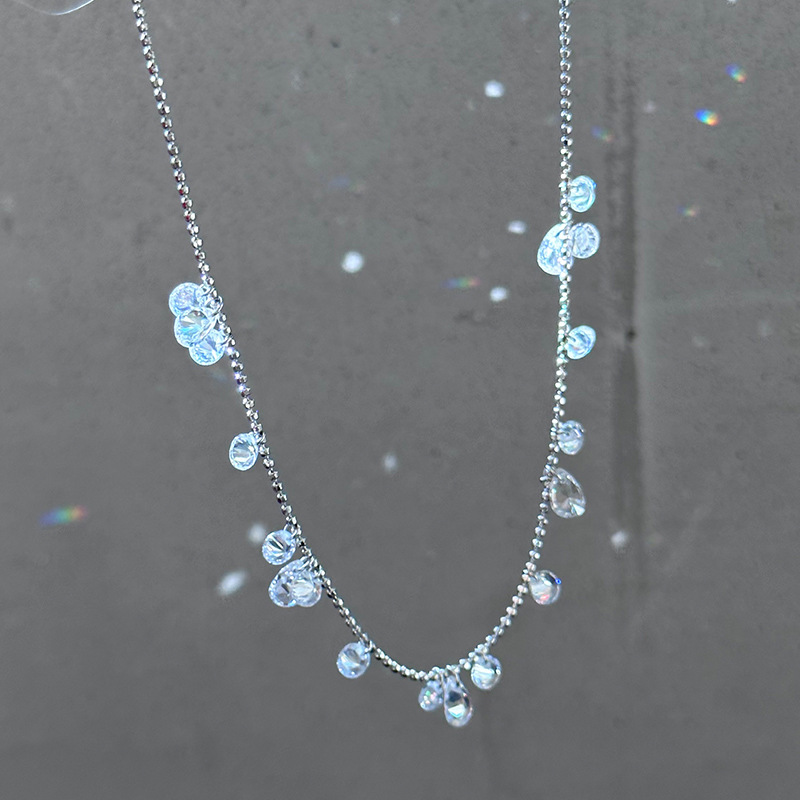 925纯银水滴圆形锆石项链女简约时尚小众设计精致气质锁骨链7611A详情2