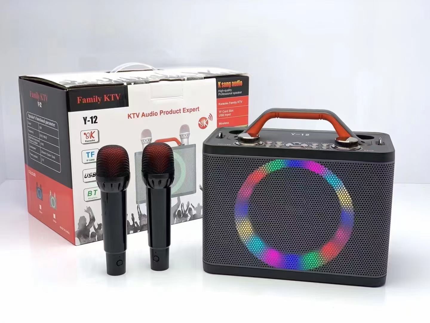 Hot-selling Y-12 color light wireless dual-microphone microphone Bluetooth home karaoke all-in-one speaker portable wireless Bluetooth pic 1