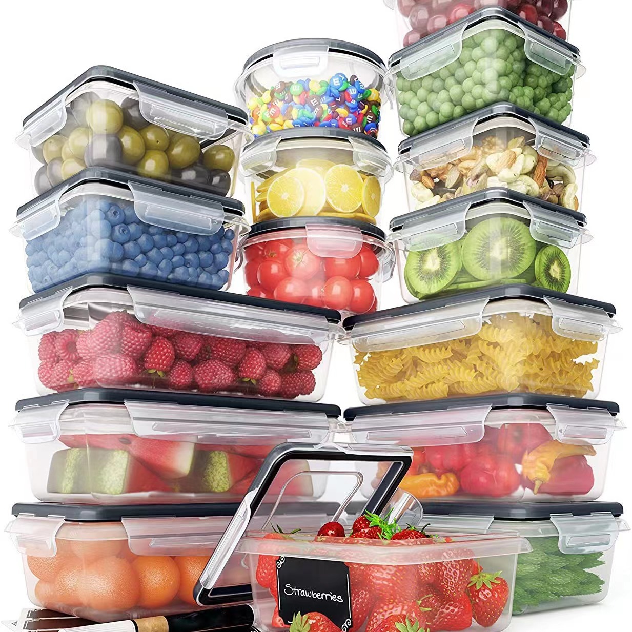 16-piece lunch box set, Model A PP sealed can, food-grade plastic storage can for grains, snacks, dry goods and tea pic 1